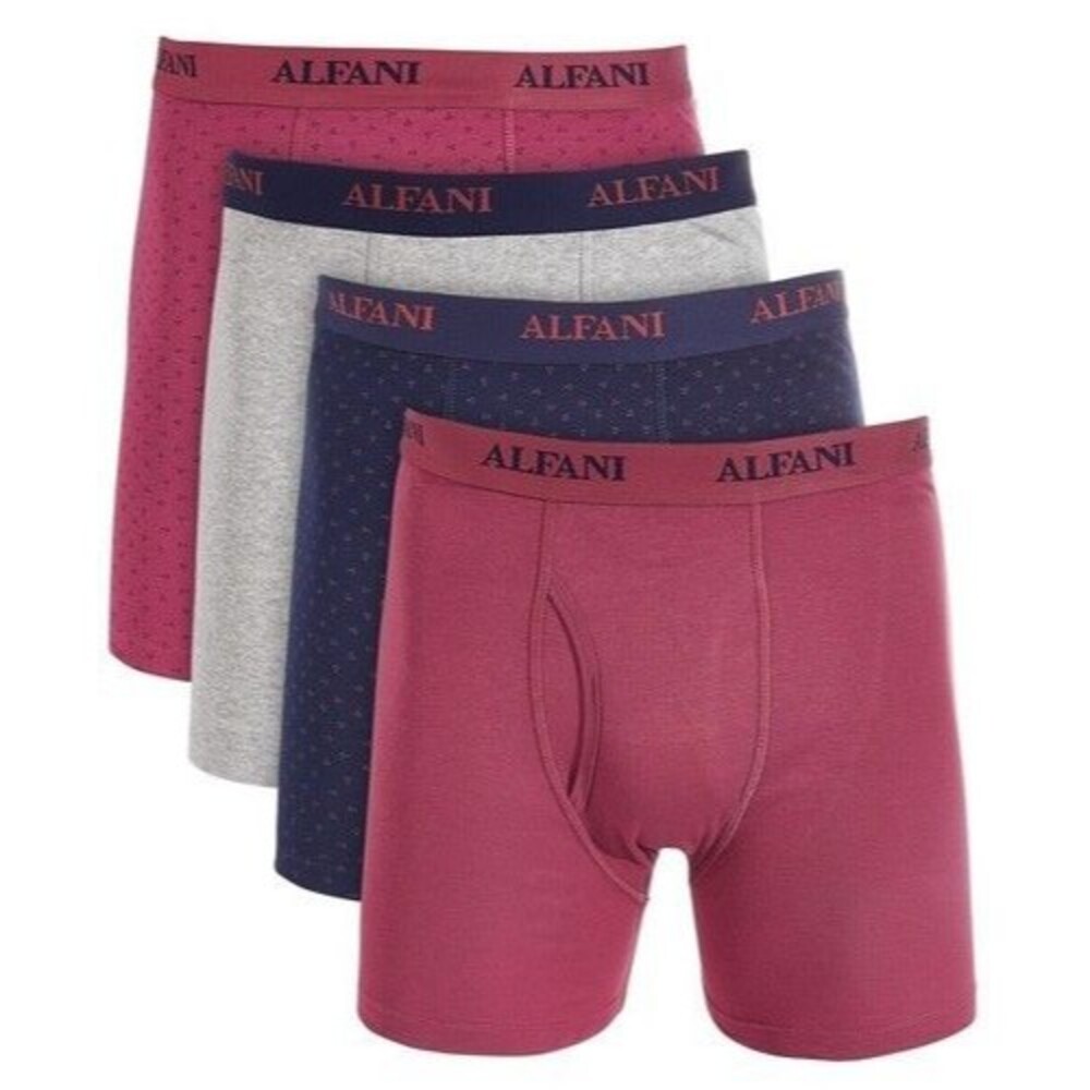 ALFANI Mens Boxer Briefs Small Maroon Gray Navy 4-Pack Tagless 100% Cotton